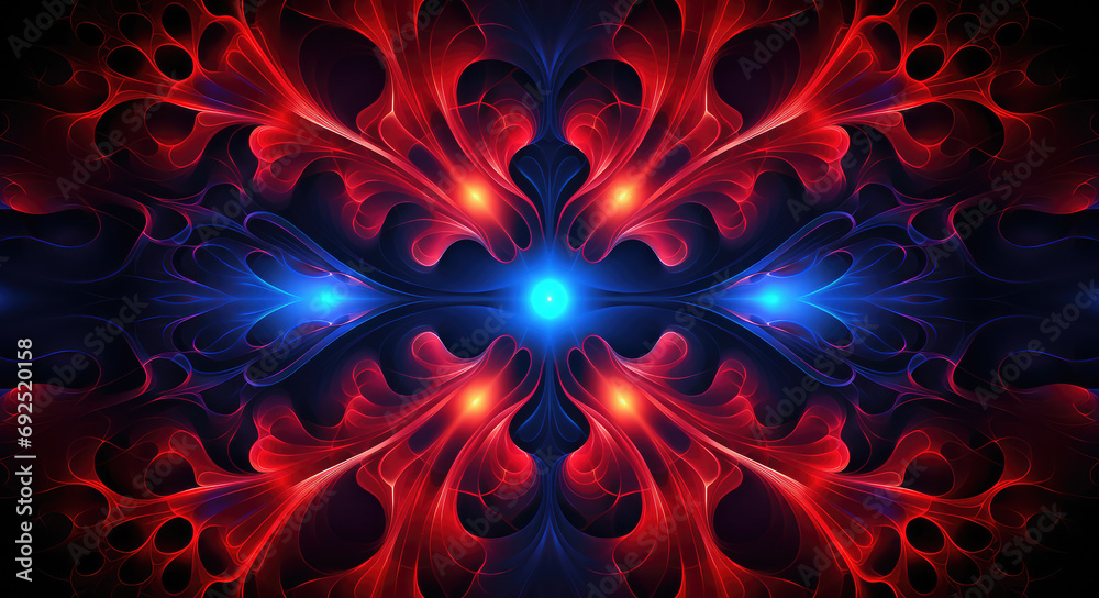 Wall mural symmetrical blue and red fractal background