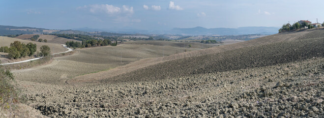 ploughed fields in hilly countryside, near Scansano, Italy