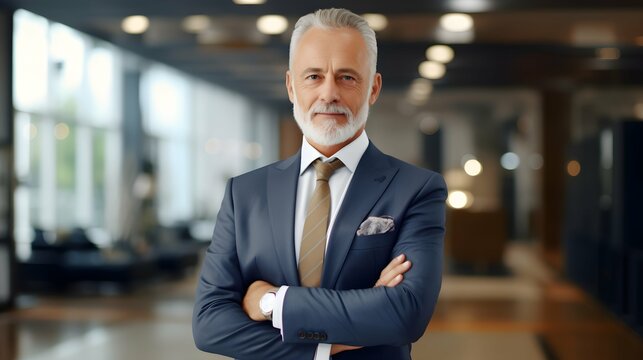 smart elegance senior old adult businessman standing smile confident and cheerful wear formal suit portrait.