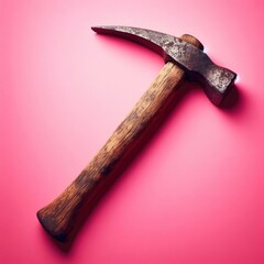 old rusty hammer isolated on  pink