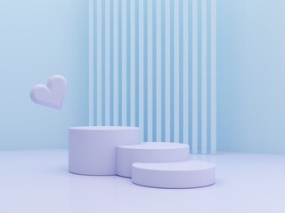 MInimal podium for San Valentine`s day. 3d render. Abstract geometric background for cosmetic product. Pastel colors. 