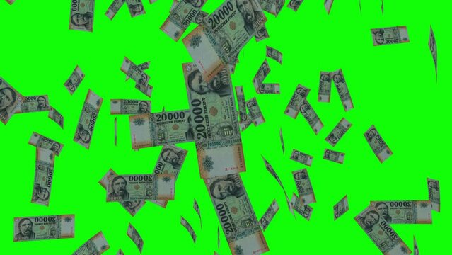 20000 HUNGARIAN FORINT notes falling Green screen
