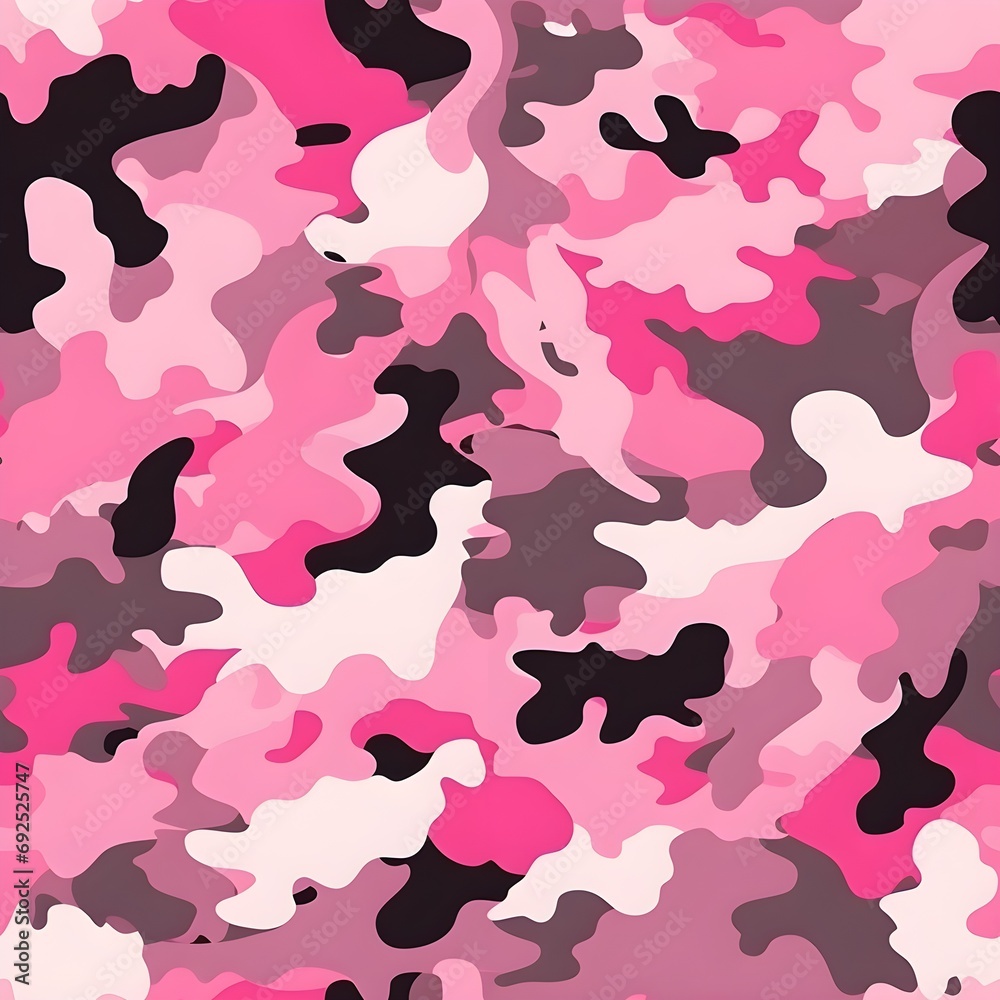 Wall mural Seamless pattern of texture military pink camouflage army. Generative AI