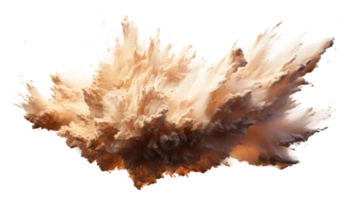 Poster Flying Sandstorm Isolated Explosive Chaos on a White or Clear Surface PNG Transparent Background © Usama