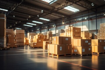 warehouse goods in cartons factory storage Shipping merchandise room Logistics background 