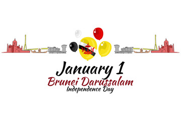 January 1, Independence day of Brunei Darussalam vector illustration. Suitable for greeting card, poster and banner. - obrazy, fototapety, plakaty