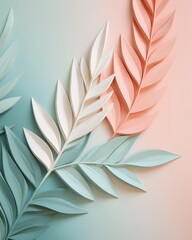 An elegant and soothing vertical background featuring a minimalist design of abstract leaves, rendered in gentle pastel hues that evoke a sense of calm and modern sophistication.