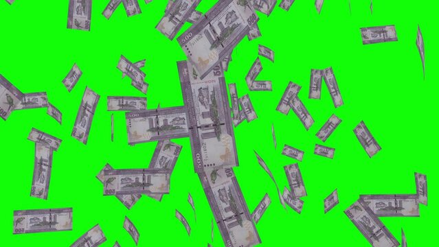 500 SRI LANKAN RUPEE notes falling Green screen