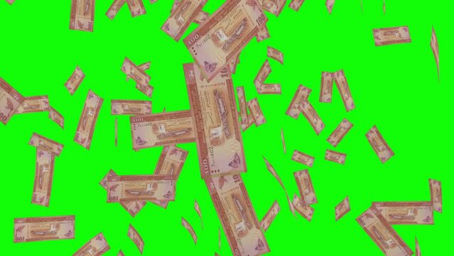 100 SRI LANKAN RUPEE notes falling Green screen