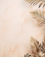 Fototapeta na wymiar A serene and stylish vertical background featuring a delicate arrangement of leaves in soft pastel shades, offering a tranquil wallpaper design with ample blank space for adding text.