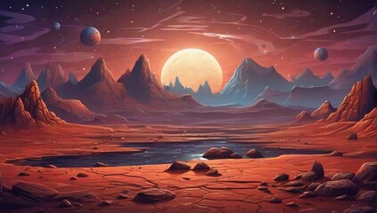 Mars_surface_alien_planet_landscape_Night - obrazy, fototapety, plakaty