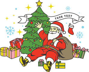 santa and tree illustration vector, christmas