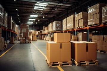warehouse goods in cartons factory storage Shipping merchandise room Logistics background 