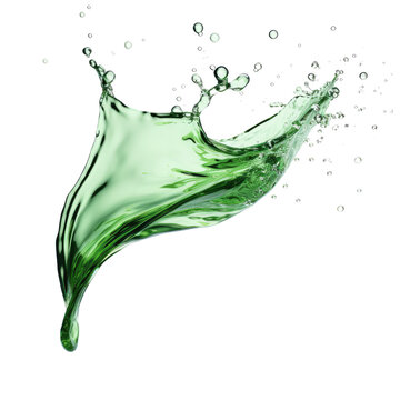 Flying green water splash close up isolate transparent white background