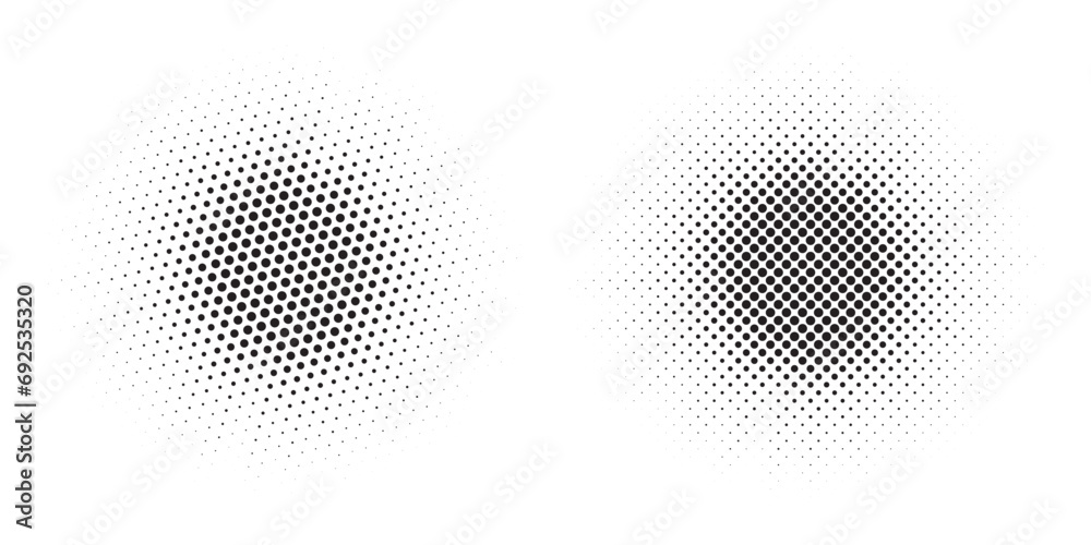 Aufkleber Set of Abstract Halftone Circular Design Elements. Set of halftone circles. Abstract dotted background. Texture of black dots. Monochrome gradient background. Vector illustration.
