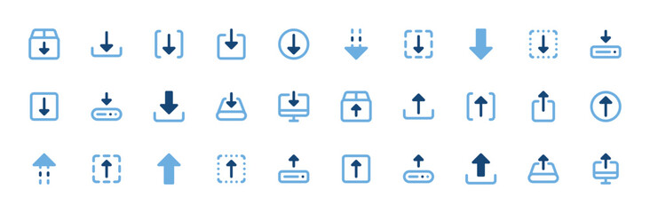 Download Upload Icons Set - File Transfer, Data Exchange Vector Collection
