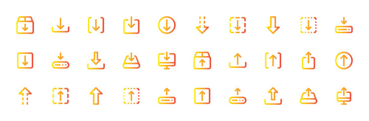 Download Upload Icons Set - File Transfer, Data Exchange Vector Collection