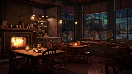 Cozy dining room space with fireplace