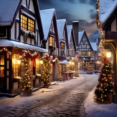 Fototapeta na wymiar Christmas lights in the old town of Rothenburg ob der Tauber, Germany