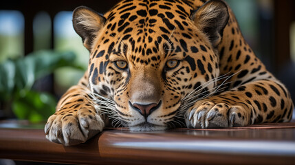 Fototapeta premium Intense Jaguar Gaze, Close-Up Portrait