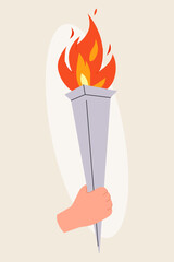 symbol of Sports games. flame. torch. concept of sports games.hands hold sports symbols of competition flame. Items for participation in sports games. Illustration for ad, poster, sticker, app, banner