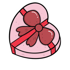 Pink heart shaped gift box with cute red bow for valentine day 