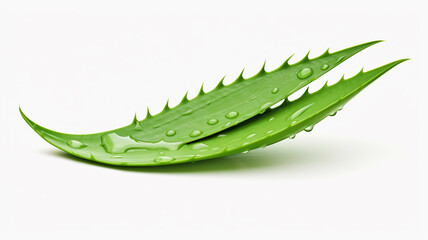 aloe vera leaves with drops, isolated on white background