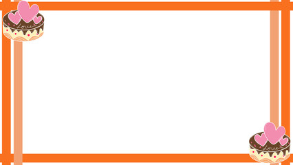 orange line frame art decorated with valentine cake on white background