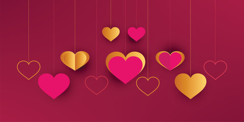 Stylish hanging hearts background for valentines day