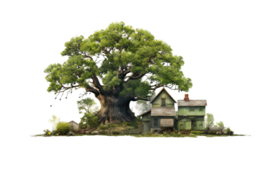 Domiciles Arboreal Majesty Big Tree on a White or Clear Surface PNG Transparent Background