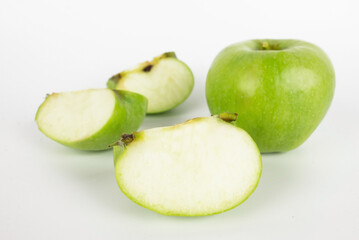 Green apples and half of apple Isolated