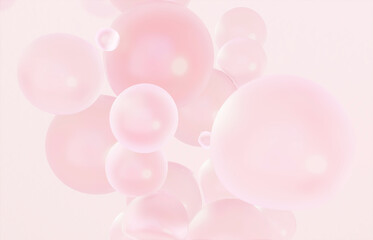 マットな質感がかわいいピンクのジェルボール, 玉がくっつき合う抽象的な3Dレンダリングイメージ - obrazy, fototapety, plakaty