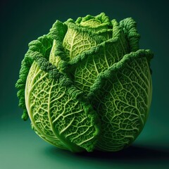 head of cabbage on green background - obrazy, fototapety, plakaty