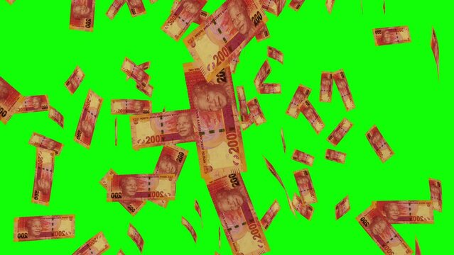 200 SOUTH AFRICAN RAND notes falling Green screen