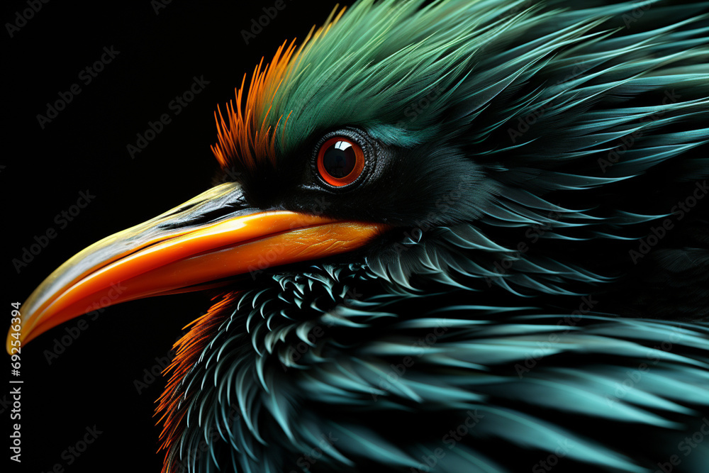 Poster cormorant - rich orange and green abstract shapes in a rounded form.