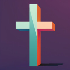 Modern Christian Cross: Geometric Illustration on Vibrant Purple Background