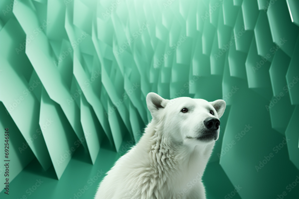 Poster polar bear - rich range and green abstract shapes in a rounded form.