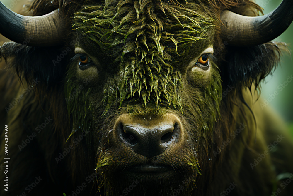 Aufkleber Bison - Rich range and green abstract shapes in a rounded form.