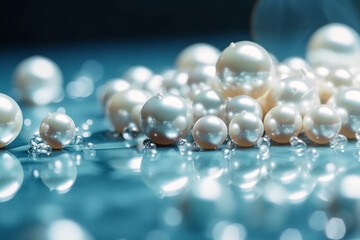 white pearls on a blue background