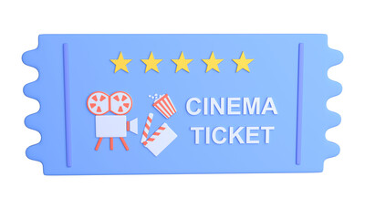 3d cinema movie ticket. Media film for entertainment, booking ticket service. 3d rendering