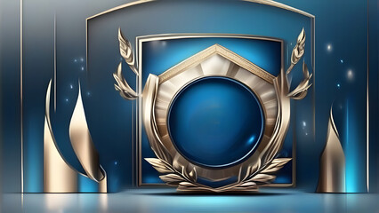 Obraz premium Dark Blue Golden Royal Awards Graphics Background. Lines Growing Elegant Shine Spark. Luxury Premium Corporate Abstract Design Template. Classic Shape Post. Center LED Screen Visual. Light Effect.