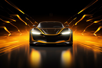 black sports or luxury car wallpaper with a fantastic yellow light effect background