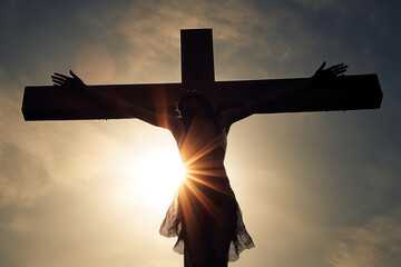 Silhouetted Christ on the Cross: Jesus' Sacrifice for Humanity