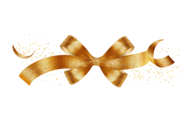Gleaming Elegance Gold Ribbon Sparkles on a White or Clear Surface PNG Transparent Background