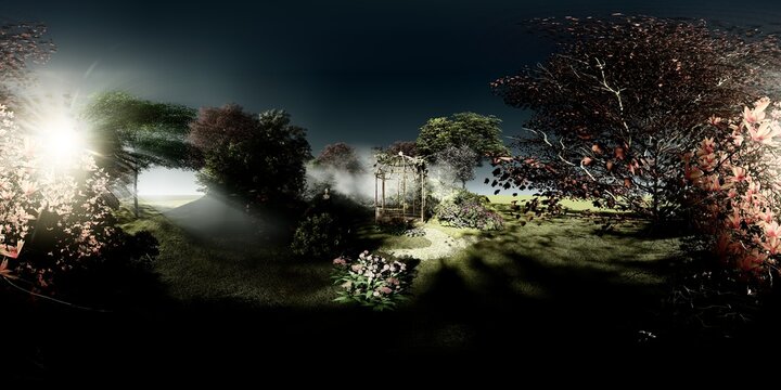Wild garden scene 360 panorama, 3D rendering