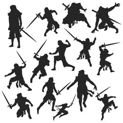 Vector samurai ninja silhouette on white background