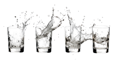 Energetic Splash Glasses Spraying Liquid Dramatically on a White or Clear Surface PNG Transparent Background