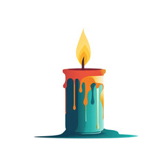 Colorful Candle Illustration Turquoise with Cascading Yellow Wax, Isolated with Transparent Background