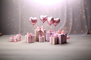 valentines day celebration, greeting card mockup, surprise for beloved. festive background with...