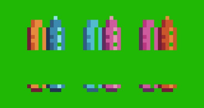 Green screen of whiteboard marker , marker icon bits pixel slowly appeared and dissappeared. Simple animation from pixel dots form sets of marker icon . Usefull for game asset or design asset animate.